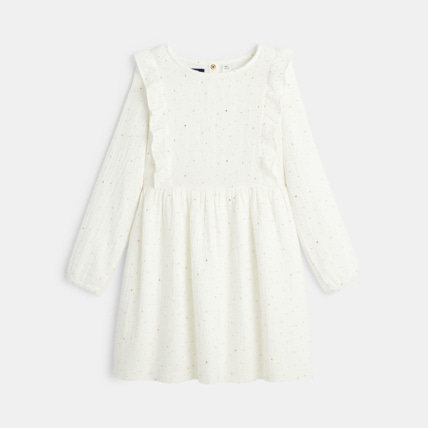 Avis Robe en gaze de coton à pois dorés blanche fille OKAIDI 2