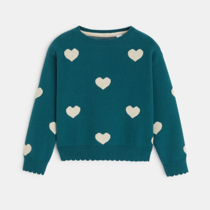Avis Pull col rond motif cœurs vert fille OKAIDI 2