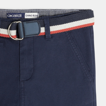 Avis Pantalon en toile stretch + ceinture bleu garçon OKAIDI 3
