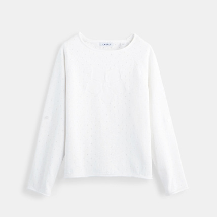 Avis Pull ajouré pointelle blanc fille OKAIDI 1