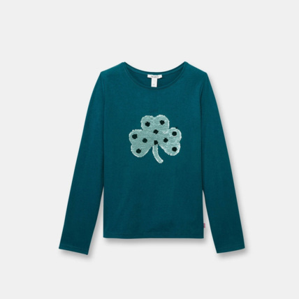 Avis T-shirt à sequins magiques turquoise fille OKAIDI 1