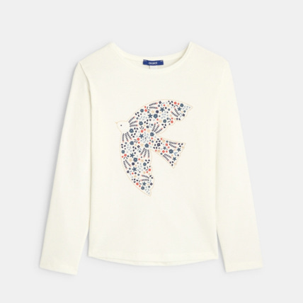 Avis T-shirt manches longues motif colombe blanc fille OKAIDI 1