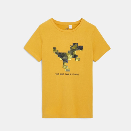 Avis T-shirt manches courtes à sequins magiques jaune garçon OKAIDI 1