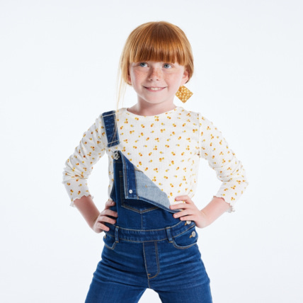 Avis T-shirt en jersey côtelé imprimé jaune fille OKAIDI 1