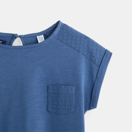 Avis T-shirt détail ajouré bleu fille OKAIDI 3