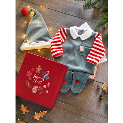 Avis Coffret cadeau de Noël bébé mixte pyjama + bonnet Joyeux Lutin Vertbaudet 3