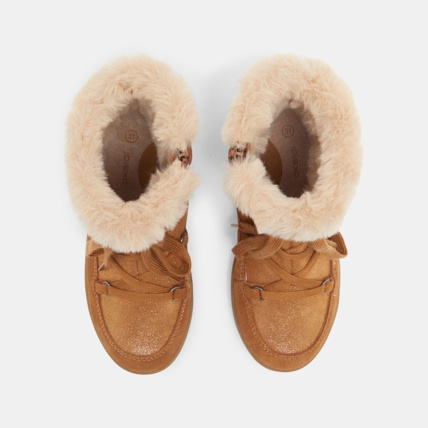 Avis Boots lacées fourrées en croûte de cuir irisée beige fille OKAIDI 2