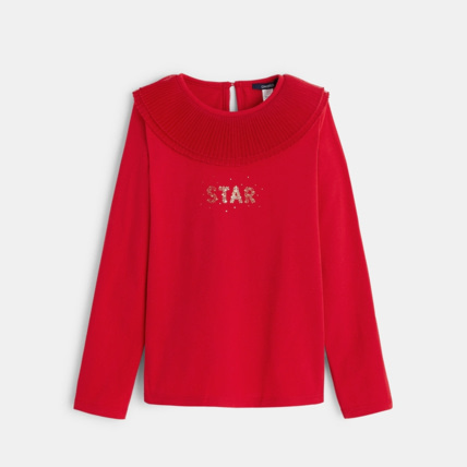 Avis T-shirt à col-collerette plissé rouge fille OKAIDI 1