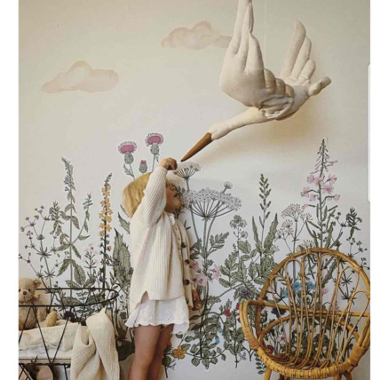 Avis Trophée mural enfant,  Cigogne en lin blanc Sevira Kids 7