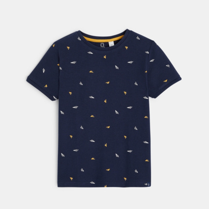 Avis T-shirt en piqué de coton "Avion en papier" bleu garçon OKAIDI 1