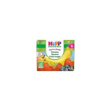 Avis Pommes Bananes Fruits rouges 100% fruits - 4 coupelles x 100g - 6 mois HIPP 1