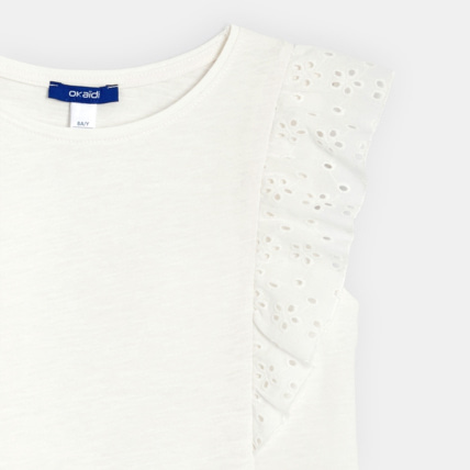 Avis T-shirt détail broderie anglaise blanc fille OKAIDI 3