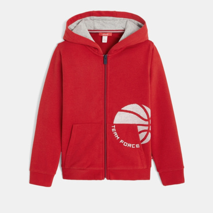 Avis Sweat zippé à capuche en molleton chiné rouge garçon OKAIDI 1