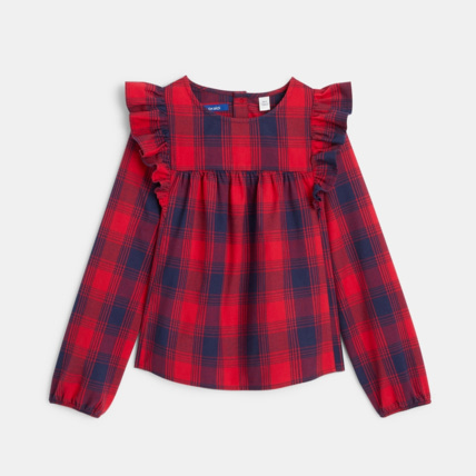 Avis Blouse volantée à carreaux rouge fille OKAIDI 1