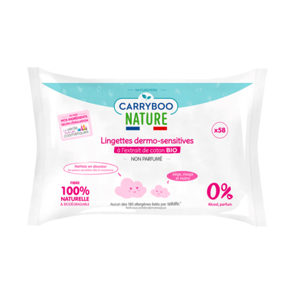 Avis Lingettes Dermo-Sensitives à l'extrait de coton Bio CARRYBOO 1