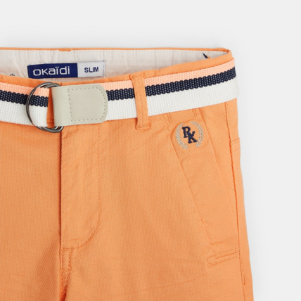 Avis Bermuda ceinturé en toile effet piqué orange garçon OKAIDI 2