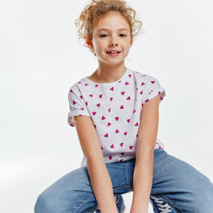 Avis T-shirt imprimé motif "petits coeurs-coccinelles" rose fille OKAIDI 1