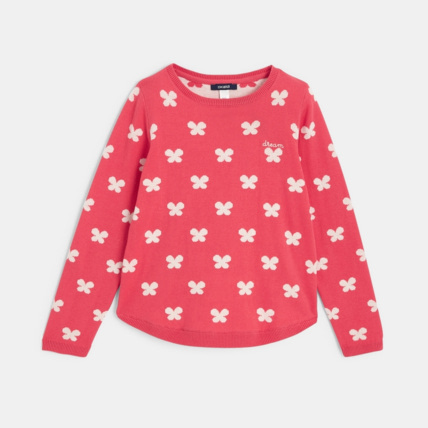 Avis Pull en maille motif fleur rose fille OKAIDI 1