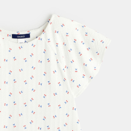 Avis T-shirt gaufré à petits motifs Cerises blanc fille OKAIDI 2