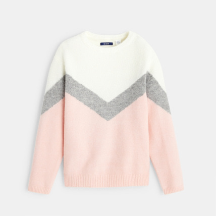 Avis Pull tricolore en maille douce rose fille OKAIDI 1