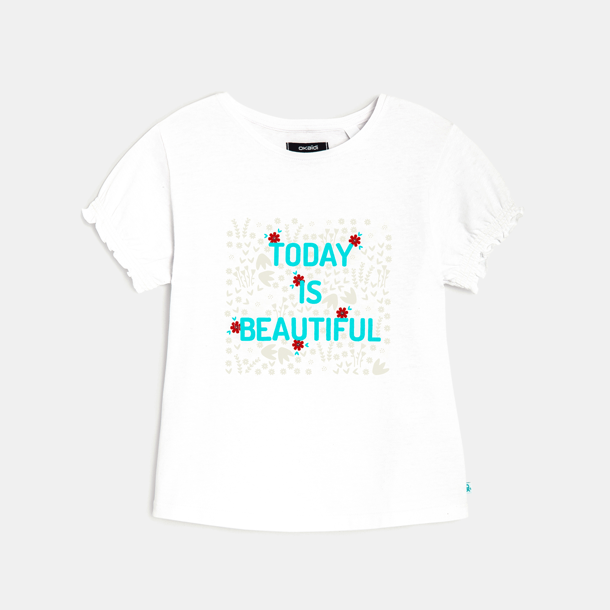 Avis T-shirt à message "Today is beautiful" blanc fille OKAIDI 4