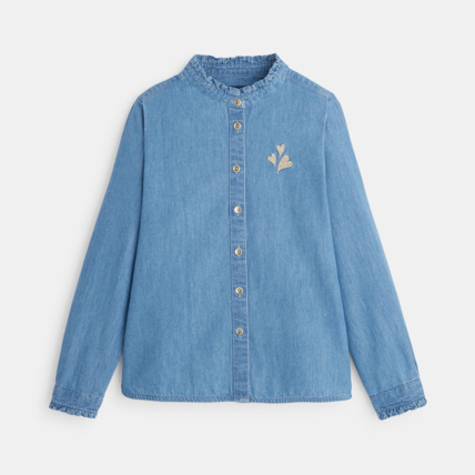 Avis Chemise frou-frou broderie cœur bleue fille OKAIDI 2