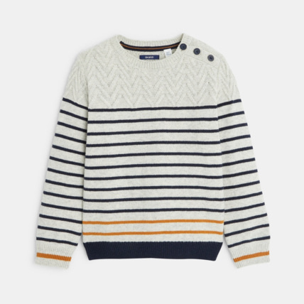 Avis Pull rayé marin en tricot blanc garçon OKAIDI 1