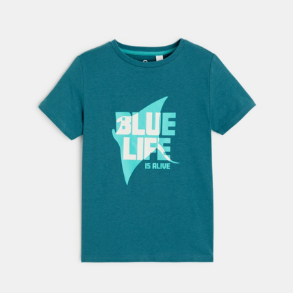 Avis T-shirt à message "Blue Life is alive" bleu garçon OKAIDI 1
