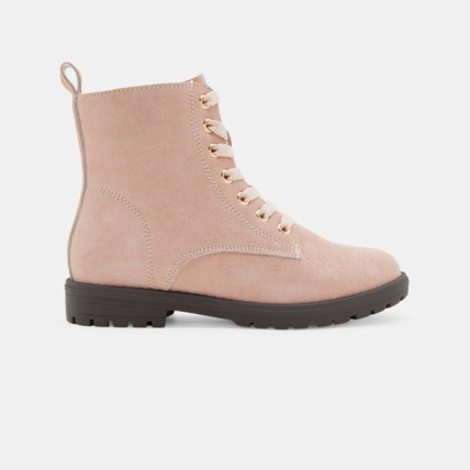 Avis Boots croûte de cuir irisée à lacets roses fille OKAIDI 1