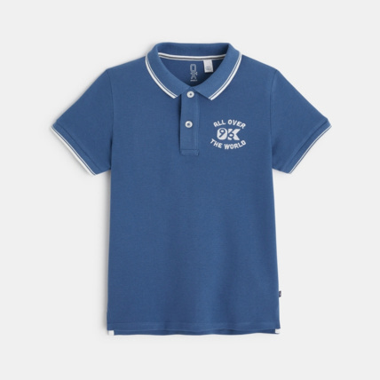 Avis Polo manches courtes 96 All Over The World bleu garçon OKAIDI 1