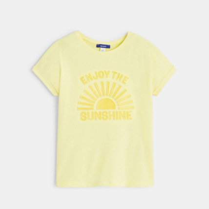 Avis T-shirt à message jaune fille OKAIDI 1