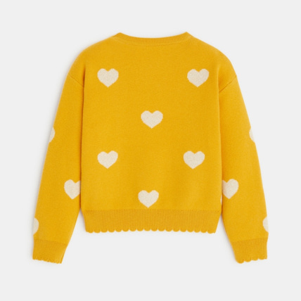 Avis Pull col rond motif cœurs jaune fille OKAIDI 3