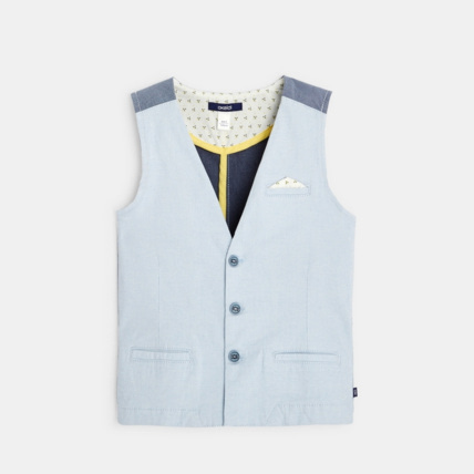 Avis Gilet veston en toile stretch bleu garçon OKAIDI 1