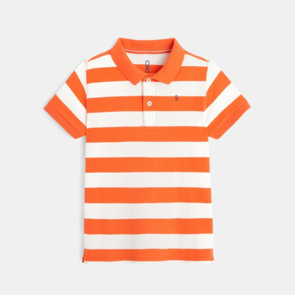 Avis Polo piqué rayé bicolore orange garçon OKAIDI 1