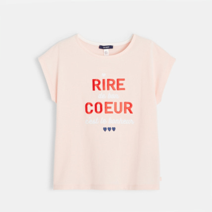 Avis T-shirt message brodé coeur rose fille OKAIDI 1