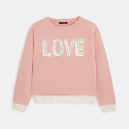 Pull a message LOVE en sequins rose fille OKAIDI Comparateur Avis Prix