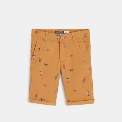 Avis Bermuda slim en toile imprimée marron garçon OKAIDI 1