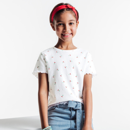 Avis T-shirt à bords ondulés rouge fille OKAIDI 1