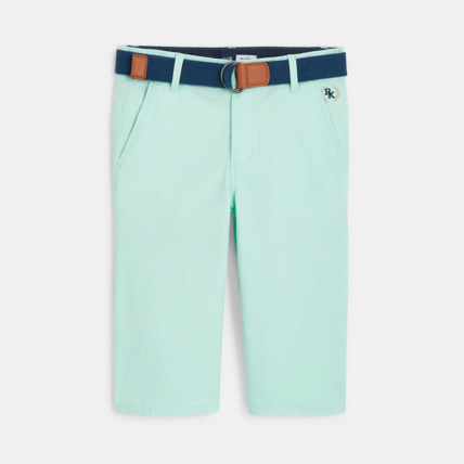 Avis Bermuda slim ceinturé en toile unie turquoise garçon OKAIDI 1
