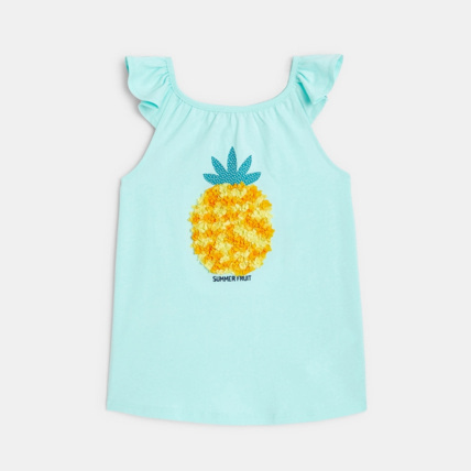Avis Débardeur avec motif fruité en relief bleu fille OKAIDI 2
