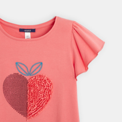 Avis T-shirt à sequins motif fraise rose fille OKAIDI 3