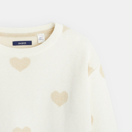 Avis Pull col rond motif cœurs blanc fille OKAIDI 3