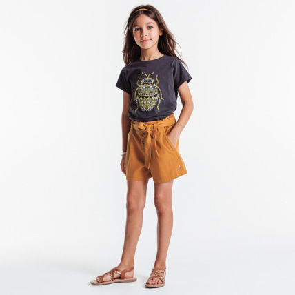 Avis Short ceinturé en toile unie beige fille OKAIDI 1