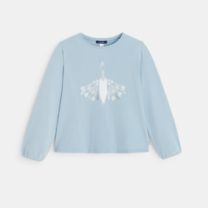 Avis T-shirt à motif oiseau brodé de sequins bleu fille OKAIDI 1