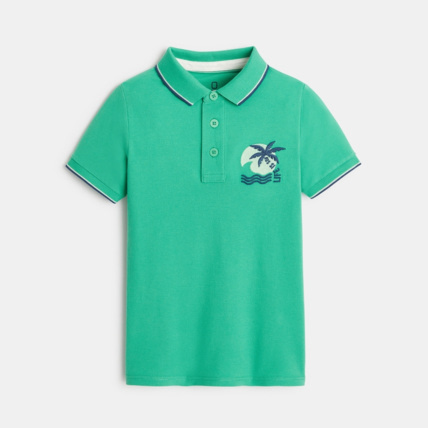 Avis Polo en jersey piqué motif palmier vert garçon OKAIDI 1