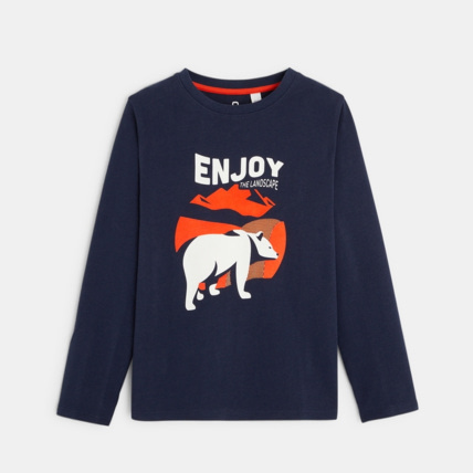 Avis T-shirt manches longues à message et motif ours bleu garçon OKAIDI 2