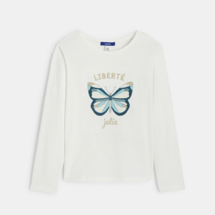 Avis T-shirt manches longues motif papillon blanc fille OKAIDI 1