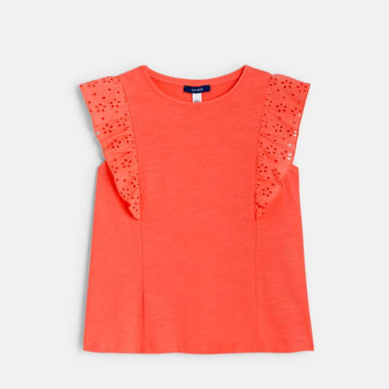Avis T-shirt détail broderie anglaise orange fille OKAIDI 1
