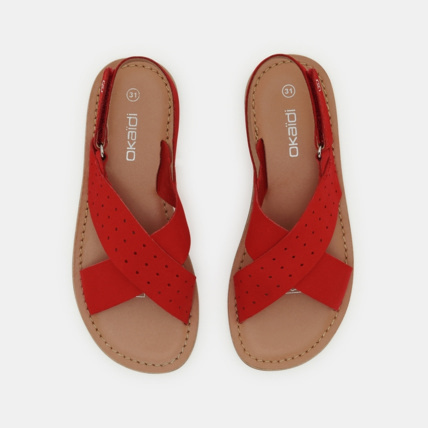 Avis Sandales cuir nubuck perforé rouges fille OKAIDI 2