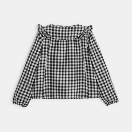 Avis Blouse volantée à carreaux Vichy noire fille OKAIDI 3